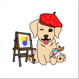 Funny golden retriever is a painter Posters and Art